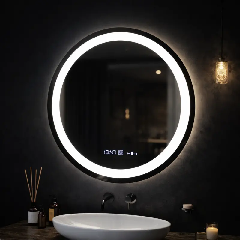 Previzualizare 3: Oglinda LED Rotunda, Diametru 50cm, Celeste MotionGlow Marcello, Sistem Dezaburire, Ceas & Termometru, Dimabila, Lumina Calda Neutra Rece 3000K/4000K/6000K