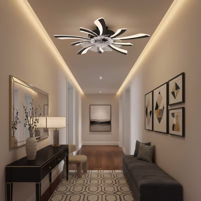 Lustra LED Ventilator VIRTULA cu Telecomanda, 29W, D77cm, Lumina Rece/Neutra/Calda, Metal si Plastic, Negru
