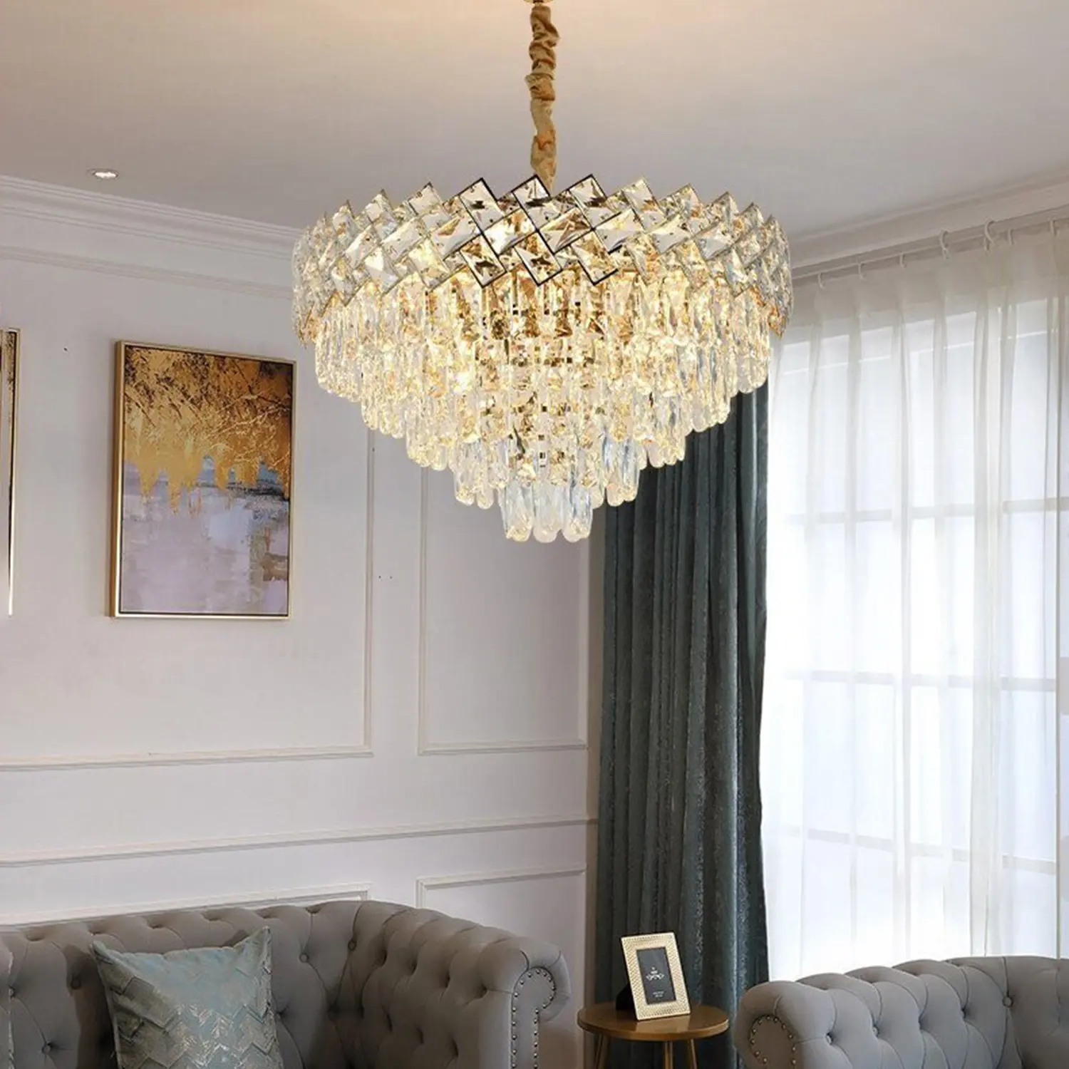 Candelabru Cristal WINDSOR Nobile 5xE14, Diametru 39cm, Auriu Lucios, Inaltime Reglabila