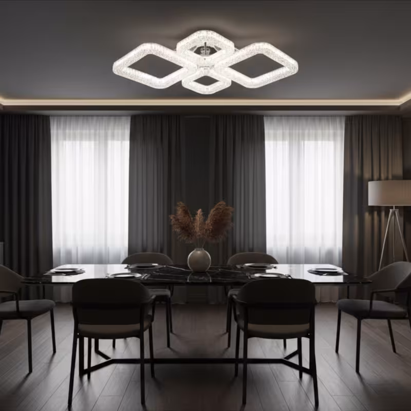 Previzualizare 2: Lustra LED MOND Eleganza cu telecomanda si cristal, 72W, 4 Patrate, Lumina Rece/Calda/Neutra, Dimabila, Alb