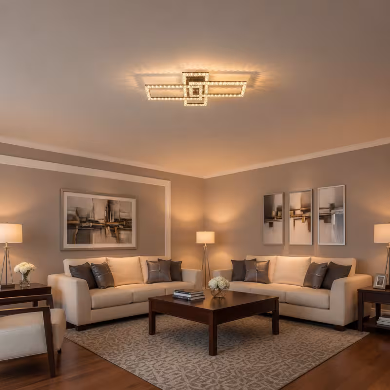 Previzualizare 2: Lustra LED cu telecomanda SUKING, 3 surse, 3000K/4000K/6000K, 57W, Metal si Acrilic, Negru