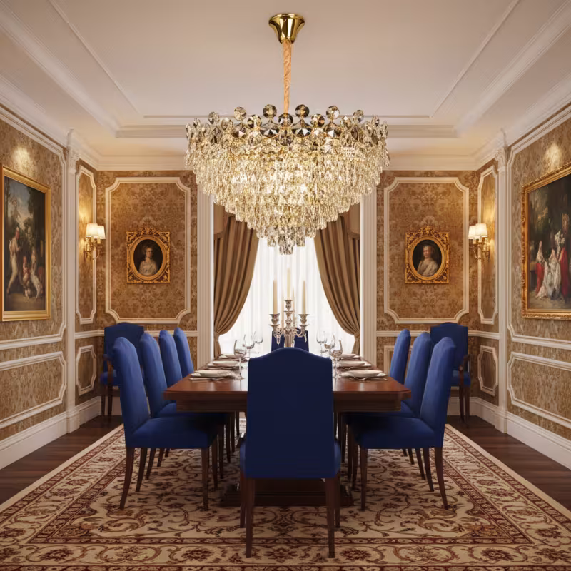 Previzualizare 3: Candelabru Cristal ACE Regalis 22xE14, Diametru 80cm, Inaltime 40cm, Auriu Lucios, Inaltime Reglabila, Design Elegant