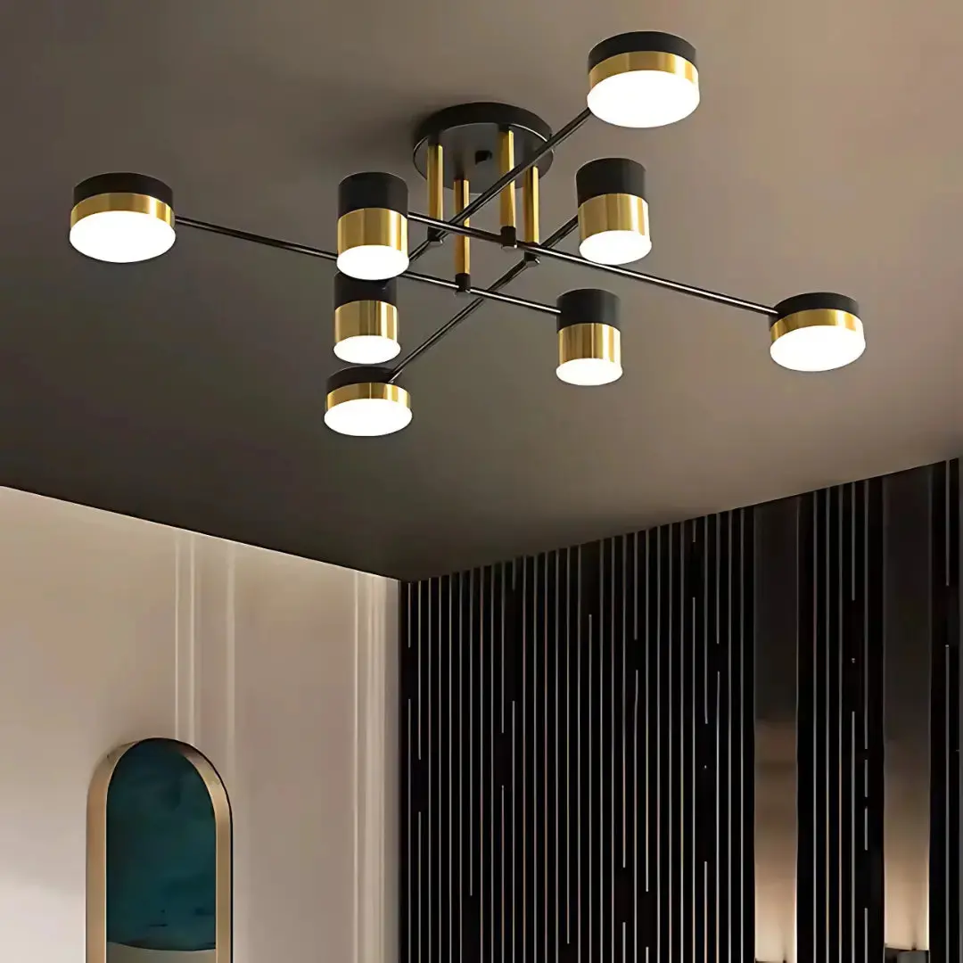 Lustra LED cu Telecomanda MARIO, 32W, 8 Elemente, Lumina Rece/Calda/Neutra, Dimabila, Negru/Auriu