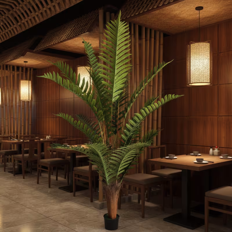 Previzualizare 2: Planta Artificiala Copac Tip Palmier Regal, 220 cm, 18 frunze, Verde, cu Ghiveci