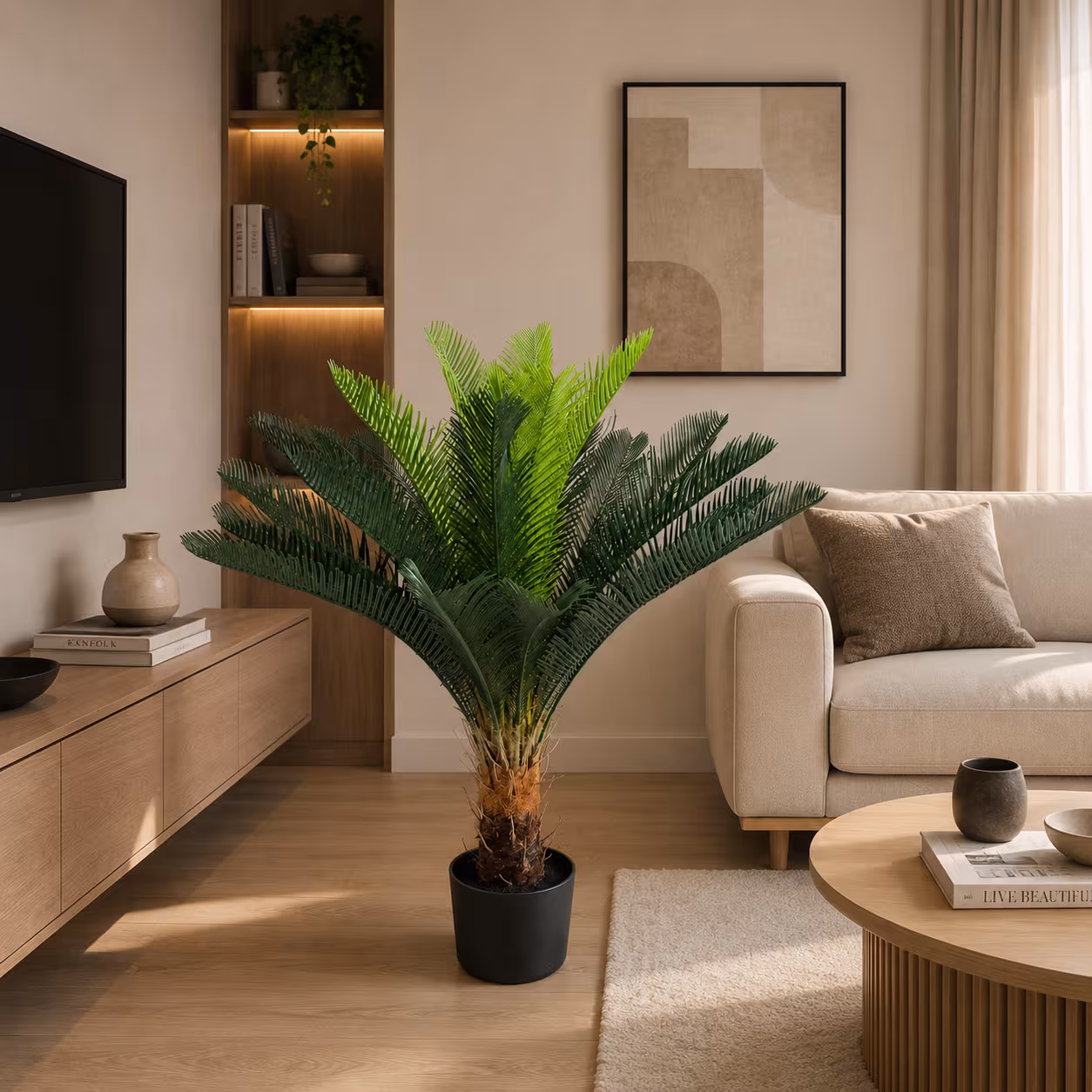 Planta Artificiala Copac Tip Palmier, 18 frunze, 95 cm, Verde, cu Ghiveci