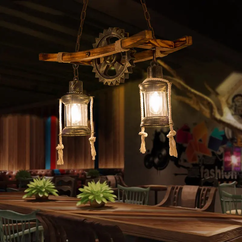 Previzualizare 3: Lustra Vintage cu Franghie LV590/2BK, 2xE27 Lemn Inchis