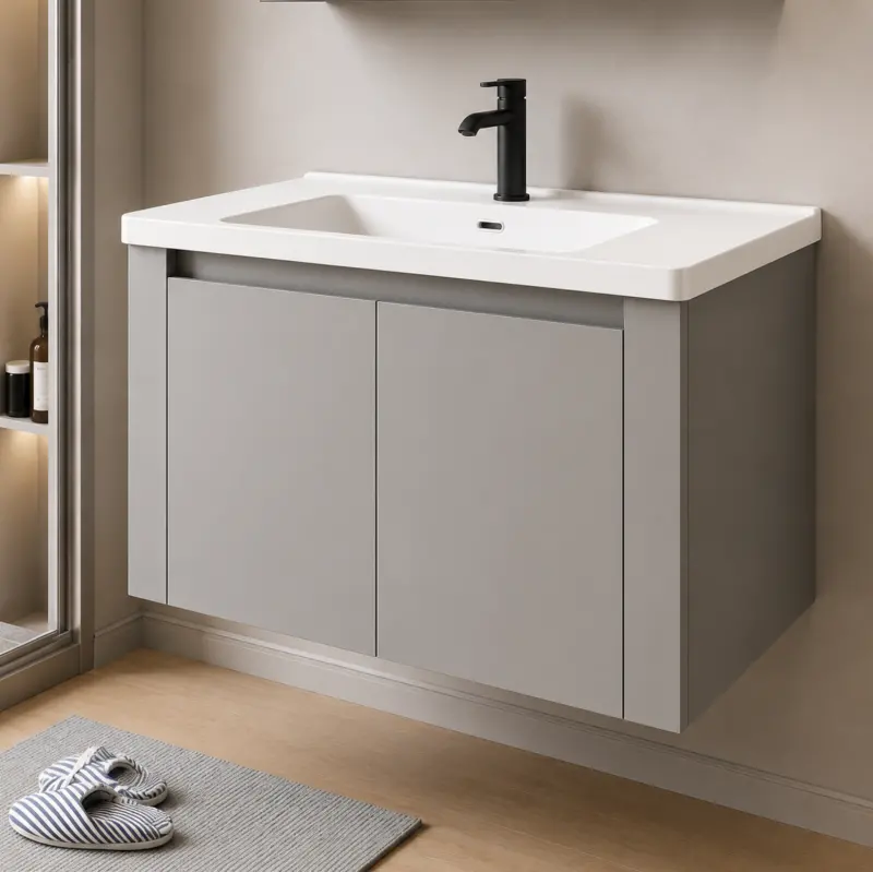 Previzualizare 4: Set Mobilier TIVOLI pentru Baie ,Dulap Lavoar+Dulap Oglinda 80cm, 2 Piese, Gri si Alb