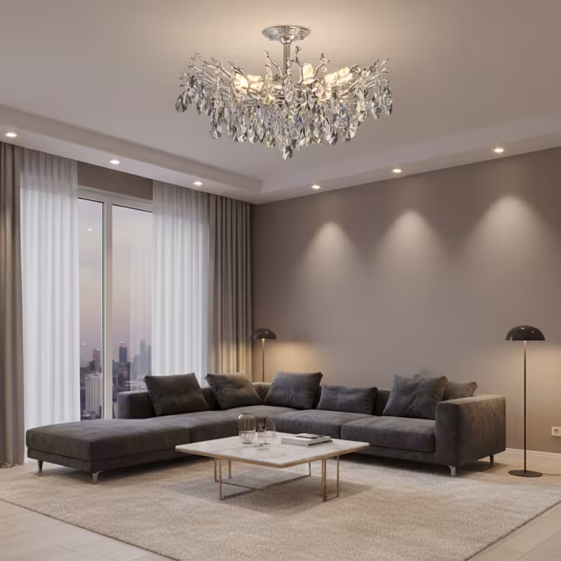 Candelabru Cristal REINA Magno, 6xE14, D60cm, Crom Lucios, Metal si Cristal