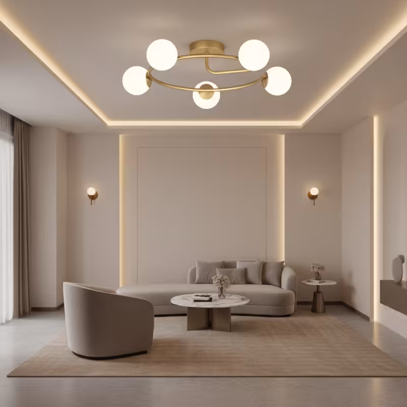 Previzualizare 2: Lustra LED si cristal ORBIT, 72cm, 5xE27, Globuri, Auriu