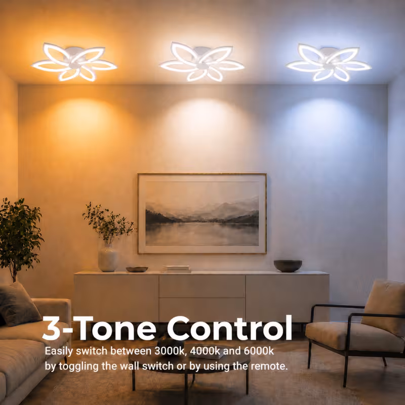 Previzualizare 4: Lustra LED cu telecomanda si cristal FLORA 82W, 6 Petale, lumina Rece/Calda/Neutra, Dimabila, Alb