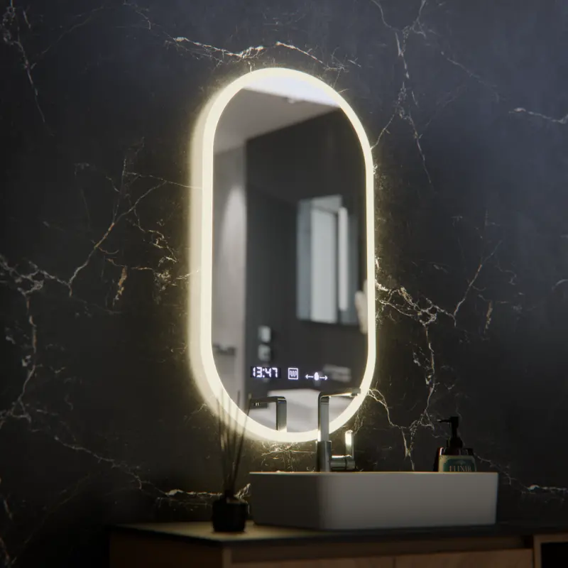 Previzualizare 3: Oglinda LED Ovala, 50x100cm, Lucia Senzor Marcello, Sistem Dezaburire, Ceas & Termometru, Dimabila