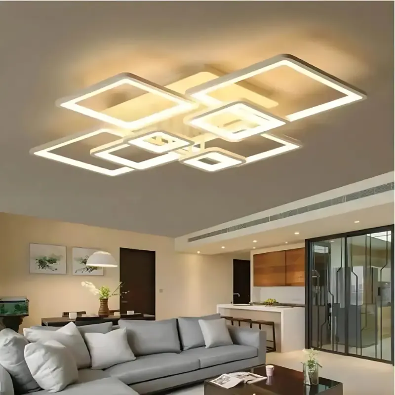 Previzualizare 3: Lustra LED cu telecomanda ELLA 187W, 8 Patrate, lumina Rece/Calda/Neutra, Dimabila, Alb