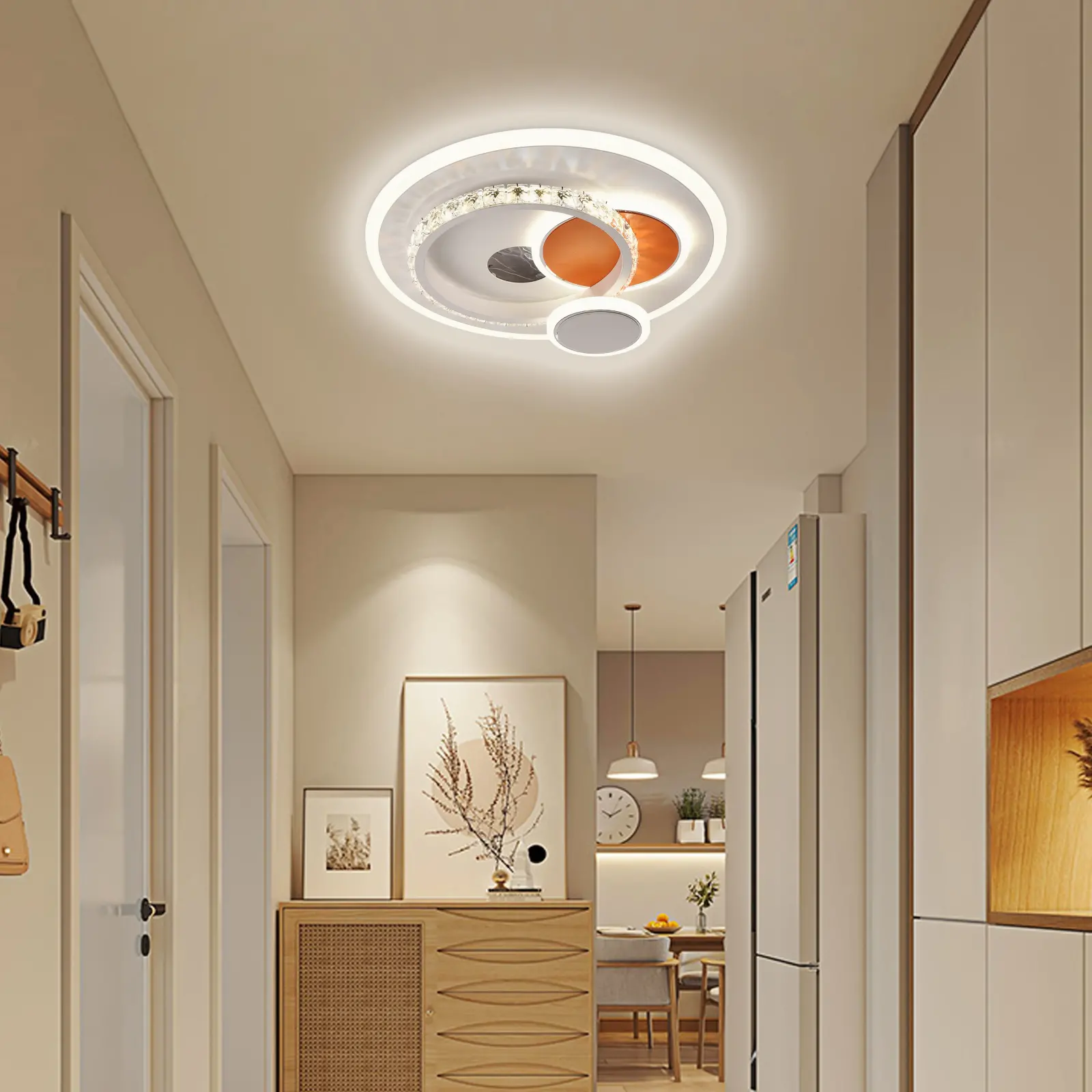 Lustra LED cu cristal HELIOX, 40W, 4 Cercuri, lumina Rece/Calda/Neutra, Alb