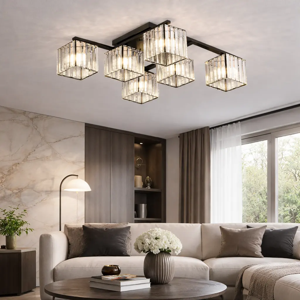 Lustra Clasica Moderna Georgiana, LC111/6BK, 6x E27, Negru, Metal si Sticla