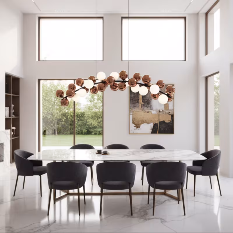 Previzualizare 3: Lustra Suspendata BARRO Grande, L130cm, 11x G9, Rose Gold, Metal si Sticla