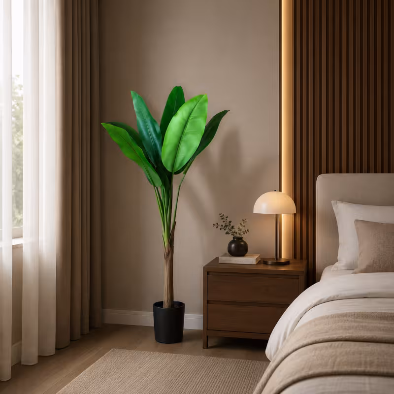 Planta Artificiala Copac Tip Bananier, 130 cm, 6 frunze, Verde, cu Ghiveci