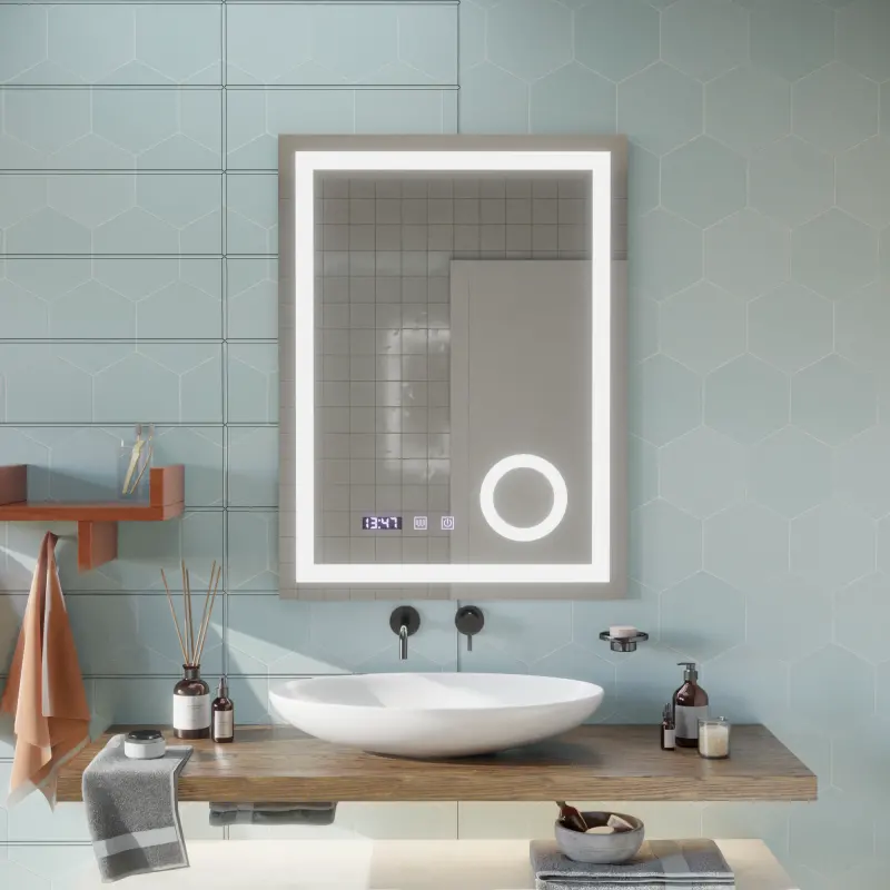 Oglinda LED Touch NIVERA Sistem Dezaburire, Ceas si Temperatura 60x80 cm Lupa Cosmetica