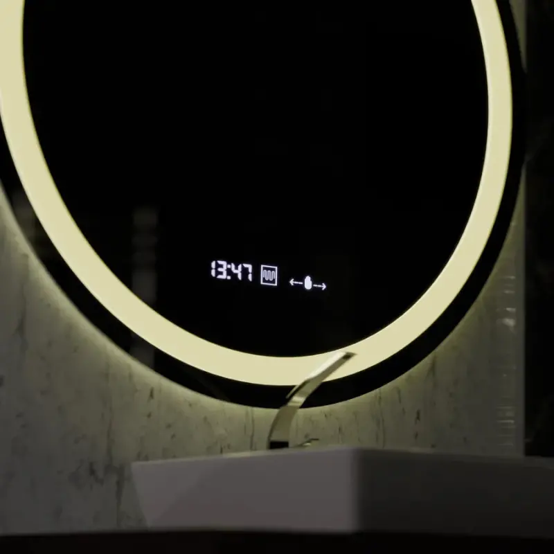 Previzualizare 2: Oglinda LED Rotunda, 100cm, Celeste MotionGlow Marcello, Sistem Dezaburire, Ceas & Termometru, Dimabila