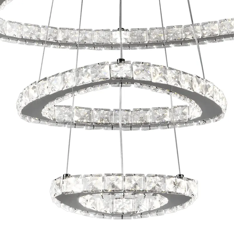 Previzualizare 3: Lustra LED suspendata cu telecomanda si cristal PRISM LUMORA 63W, 3 Cercuri, lumina Rece/Calda/Neutra, Dimabila, Crom Lucios, Inaltime Reglabila