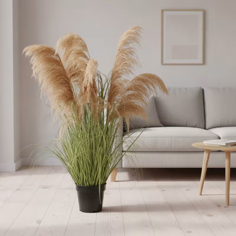 Planta Artificiala Iarba Ornamentala, 110 cm, cu 7 fire, Stuf si Iarba, Verde Tomnal, Fara Ghiveci