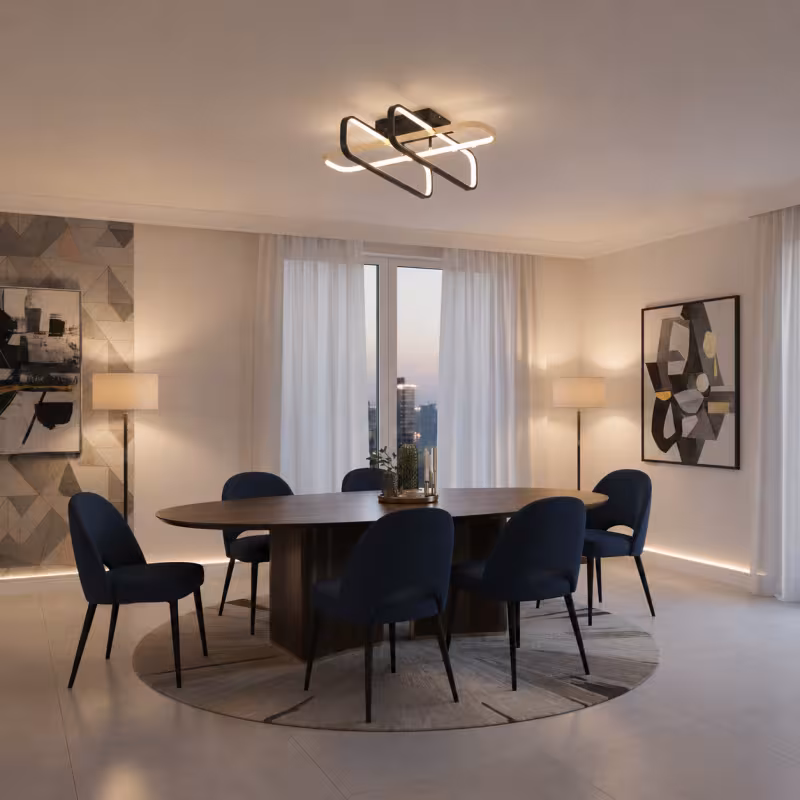 Previzualizare 2: Lustra LED cu telecomanda TRANBERG, 3 surse(2negre+1auriu), 3000K/4000K/6000K, 152W, Metal si Plastic, Negru