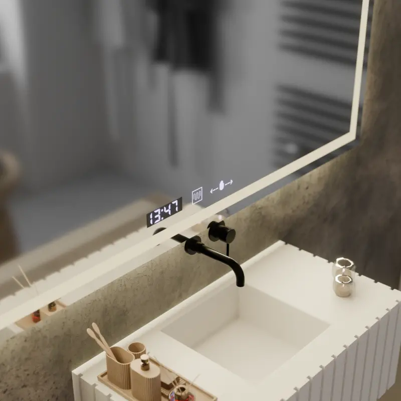 Previzualizare 2: Oglinda LED Rectangulara, 120x60cm, Verite MotionGlow Marcello, Sistem Dezaburire, Ceas & Termometru, Dimabila