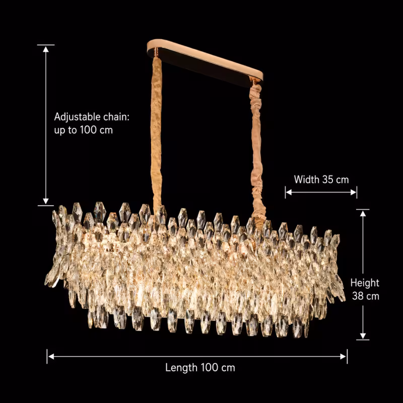 Previzualizare 4: Candelabru Cristal MONARCH Supremo 14xE14, Dimensiune 100x35 cm, Inaltime 38 cm, Auriu Lucios, Inaltime Reglabila, Design Elegant