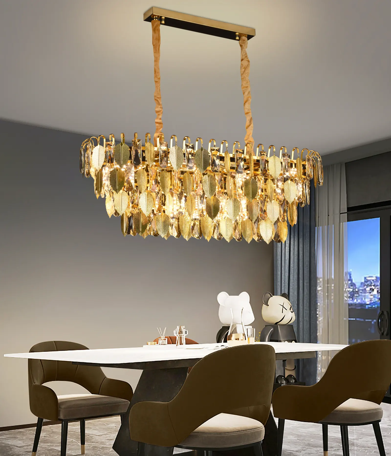 Candelabru Cristal VENARIA 12x E14, 80cm, Auriu Lucios, Inaltime Reglabila