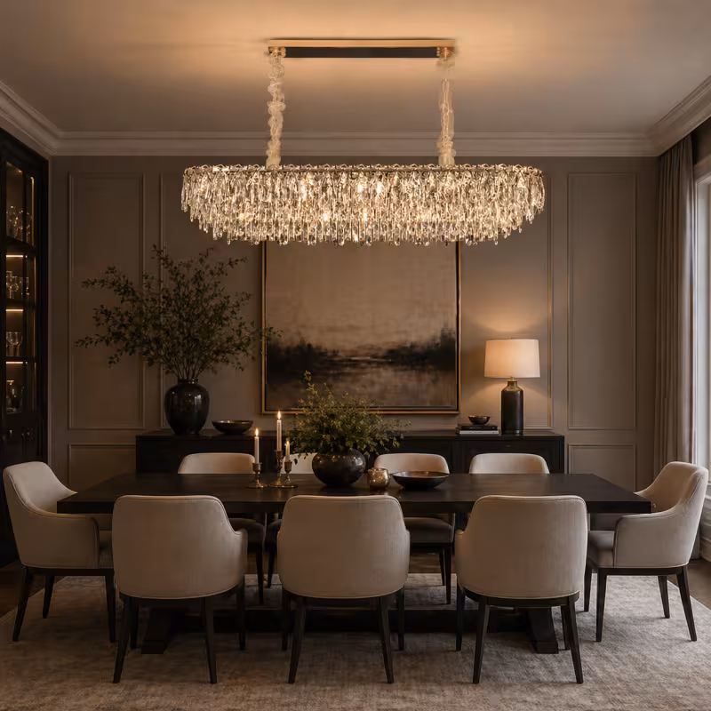 Candelabru Cristal ORION 19xE14, Auriu, Inaltime Reglabila, Metal si Cristal