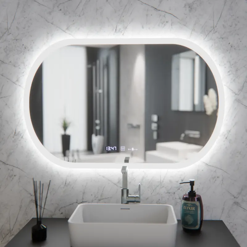Previzualizare 4: Oglinda LED Ovala, 80x50cm, Altera Senzor MotionGlow Marcello, Sistem Dezaburire, Ceas & Termometru, Dimabila