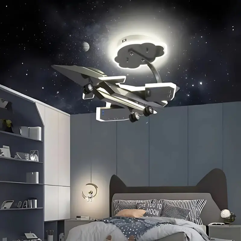 Previzualizare 3: Lustra LED pentru copii FIGHTER, Tip avion, 100W, Lumina Rece/Calda/Neutra, Gri Aeronautic