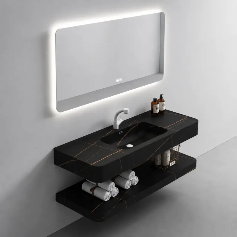 Set Mobilier KRISS pentru Baie, 60cm, 3 Piese, Negru