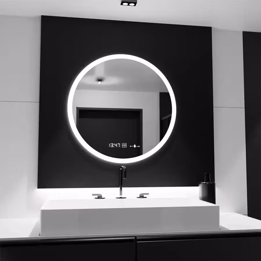 Oglinda LED Rotunda, 70cm, Elysee MotionGlow Marcello, Sistem Dezaburire, Ceas & Termometru, Dimabila