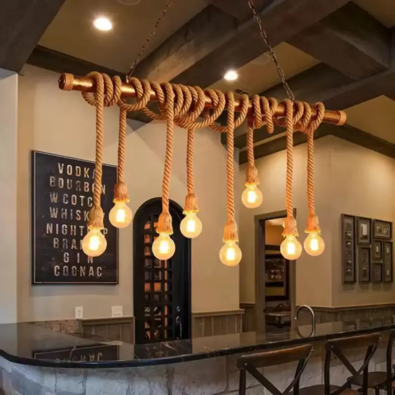 Lustra Vintage cu Franghie PEDRO, 8 x E27, Metal Maro