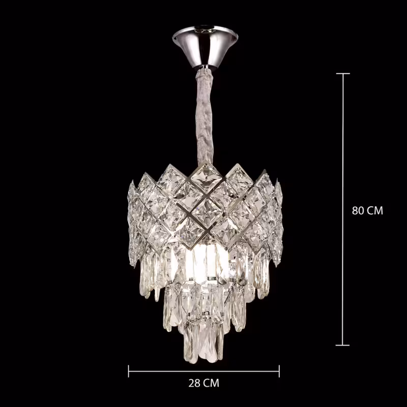Previzualizare 4: Candelabru Cristal VECTORIA Petito 3xE14, Diametru 28cm, Crom Lucios, Inaltime Reglabila, Metal si Cristal