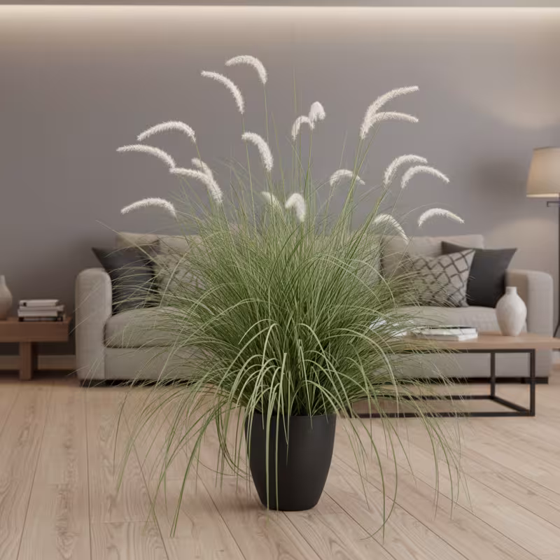 Planta Artificiala Iarba Ornamentala Tip Coada de Vulpe, 120cm, Iarba curbata si Spice, Verde si Alba, Fara Ghiveci