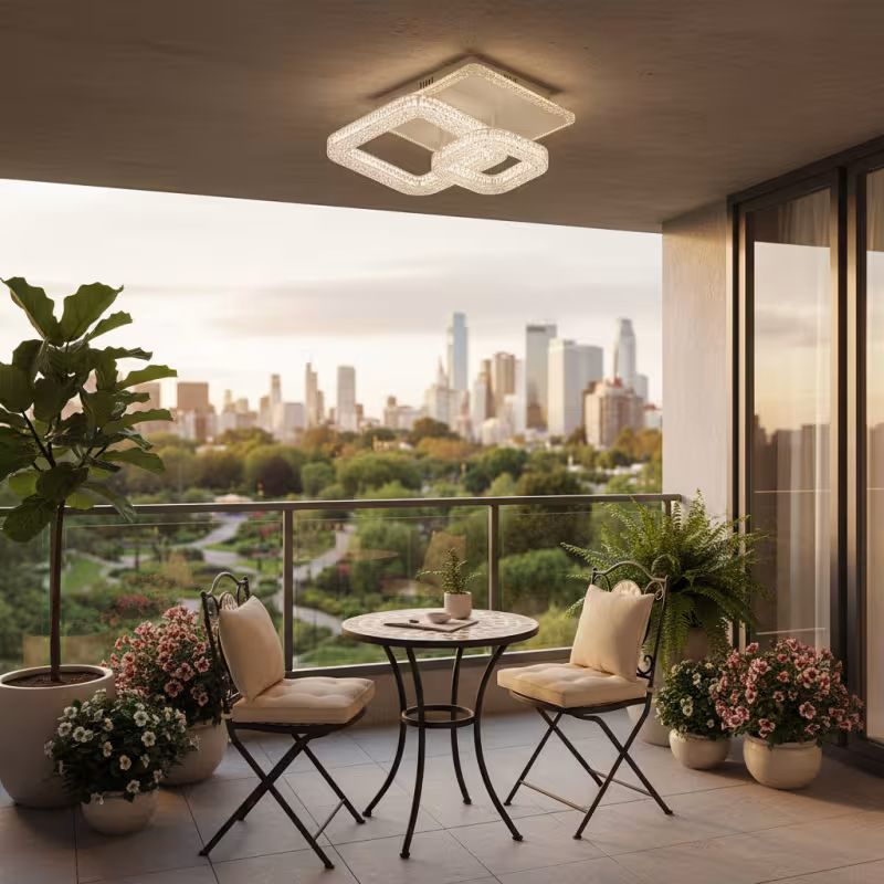Previzualizare 3: Lustra LED RENATO Petito cu telecomanda si cristal, 13W, 2 Patrate, Lumina Rece/Calda/Neutra, Dimabila, Alb