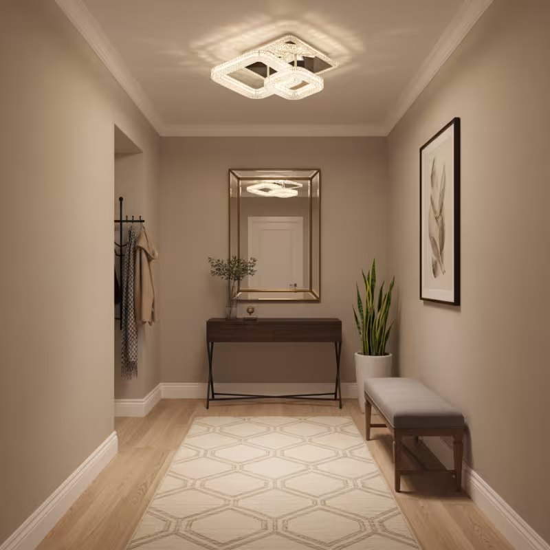 Lustra LED RENATO Petito cu telecomanda si cristal, 13W, 2 Patrate, Lumina Rece/Calda/Neutra, Dimabila, Alb