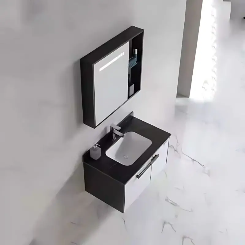 Previzualizare 2: Set Mobilier pentru Baie CRETA, 60x50cm, 2 Piese, Negru si Alb