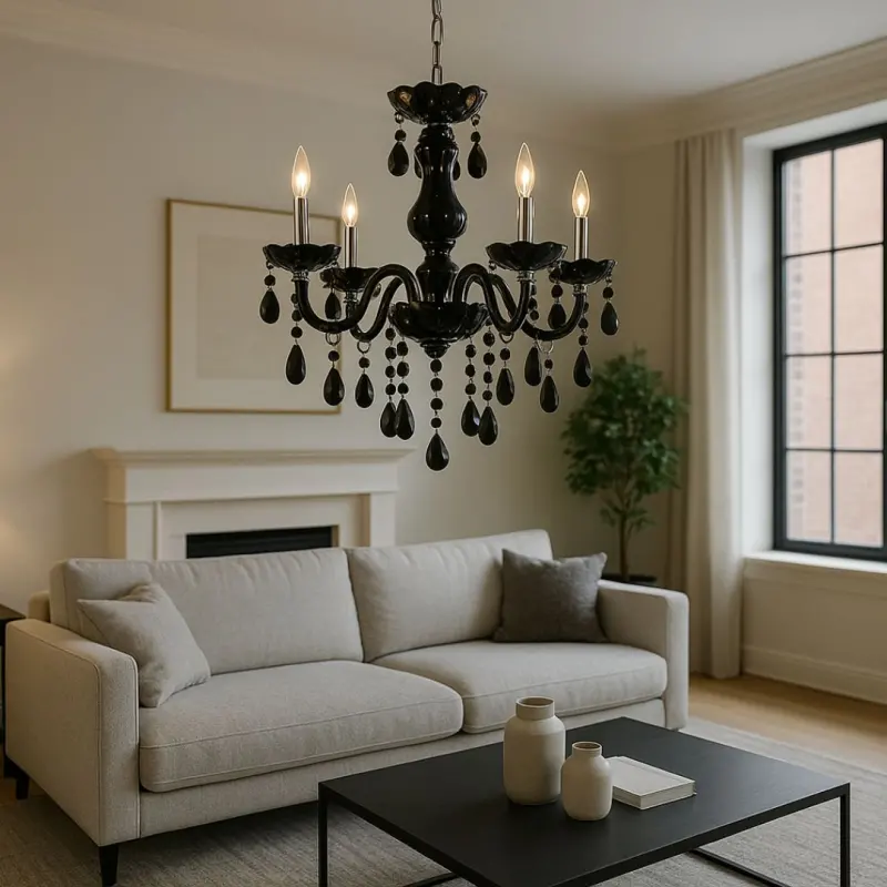 Previzualizare 3: Candelabru Cristal ALNWICK Eleganza, 5xE14, Diametru 48cm, Negru, Inaltime Reglabila