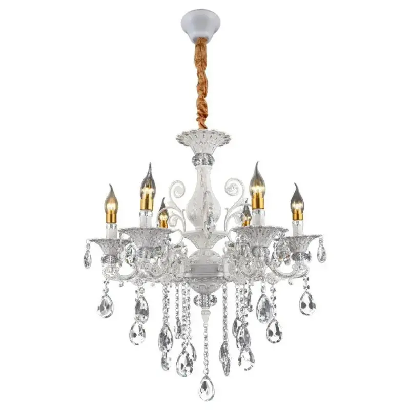 Candelabru SANSSOUCI 6xE14 Cristal si Metal – Design Clasic, Alb Argintiu