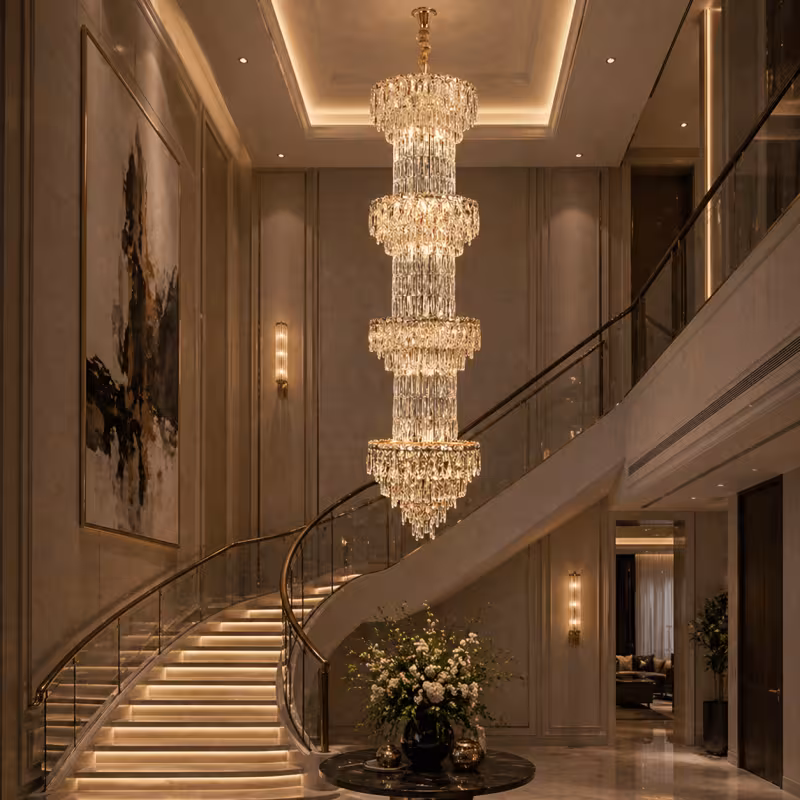 Previzualizare 2: Candelabru Cristal IMPERIUM 45xE14, D55 cm, Auriu, Inaltime Reglabila, Metal si Cristal