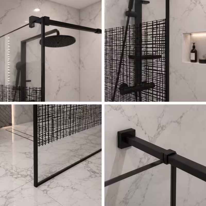 Previzualizare 2: Paravan de dus Walk-In SASKATON, 80x195cm, Sticla cu print, Securizata, 8 mm, Profil metalic rezistent 4.5cm, Transparent si Negru