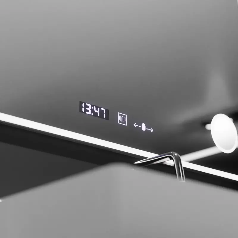 Previzualizare 2: Oglinda LED Rectangulara 120x80 Aura Riflesso Puro MotionGlow Marcello, Sistem Dezaburire, Termometru si Ceas, Dimabila