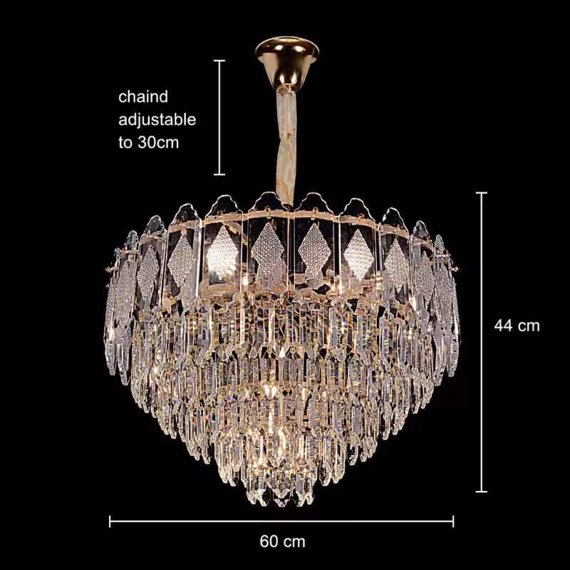 Previzualizare 4: Candelabru Cristal VELVET Eleganza, 12xE14, D60 cm, Auriu, Inaltime Reglabila, Metal si Cristall
