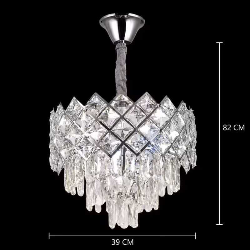 Previzualizare 4: Candelabru Cristal VECTORIA Nobile 5xE14, Diametru 39cm, Crom Lucios, Inaltime Reglabila, Metal si Cristal