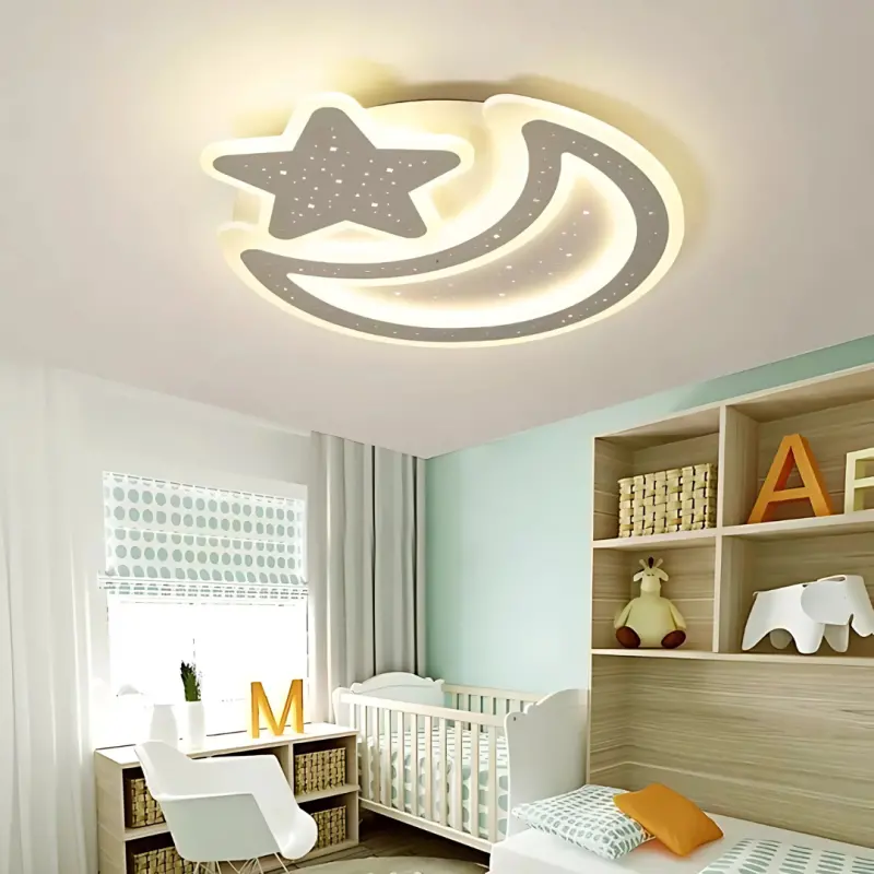 Previzualizare 3: Lustra LED Nova cu Telecomanda, 89W, Dimabil, Forma Luna si Stea, Alb