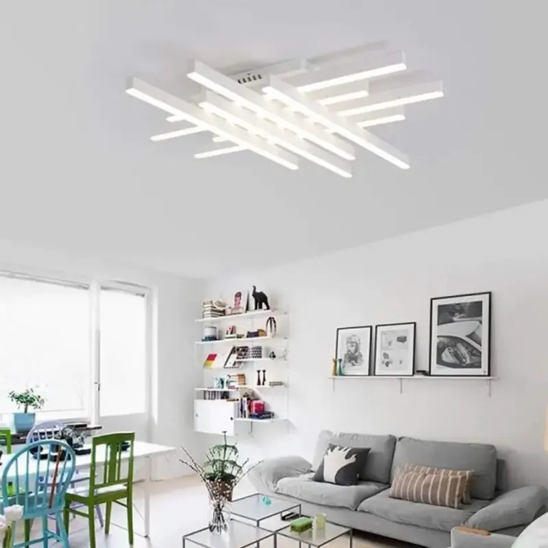 Previzualizare 2: Lustra LED cu telecomanda MORA 160W, 8 Elemente, Liniara, lumina Rece/Calda/Neutra, Dimabila, Alb