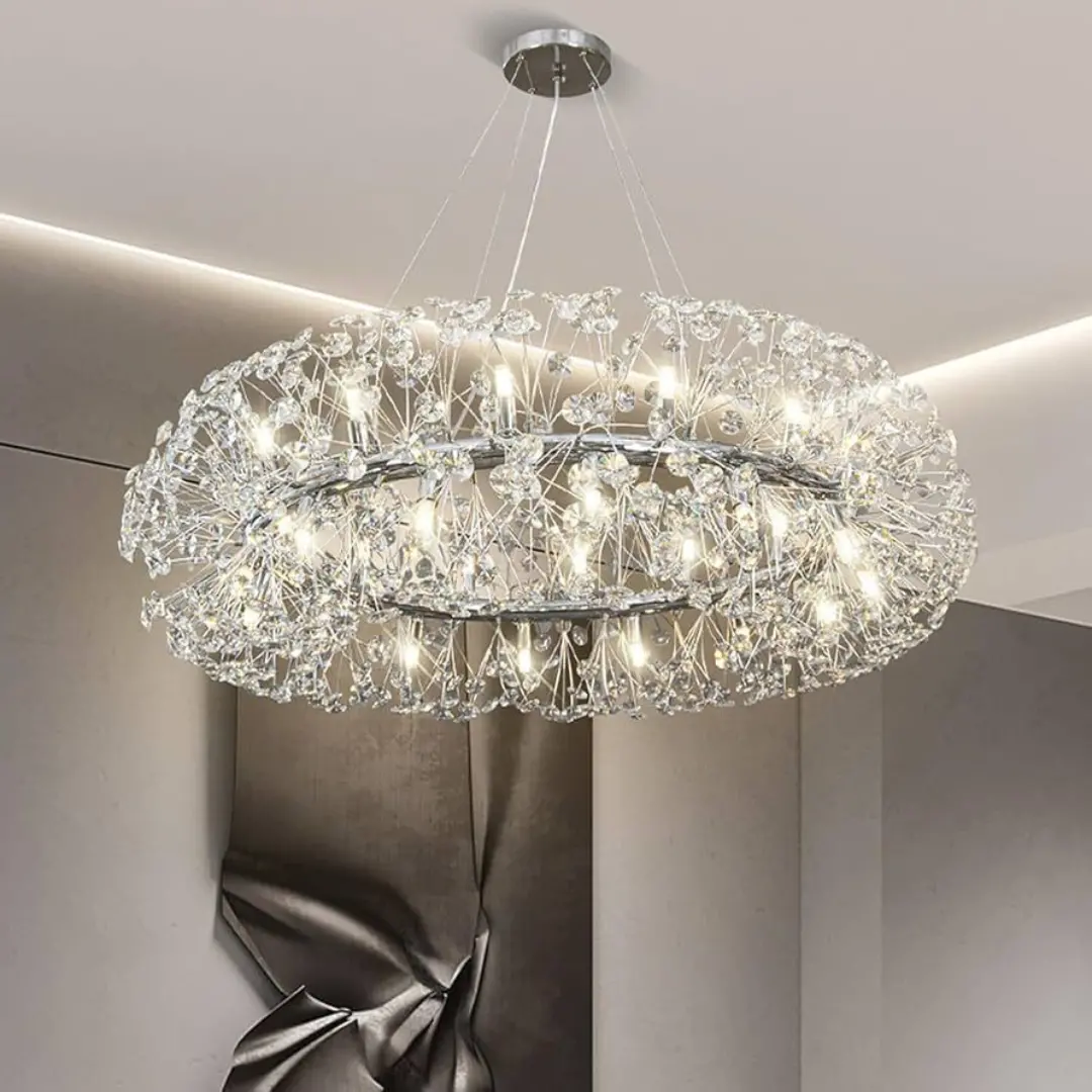 Candelabru Cristal MINUET 12x G9, Diametru 60cm, Argintiu Lucios, Inaltime Reglabila