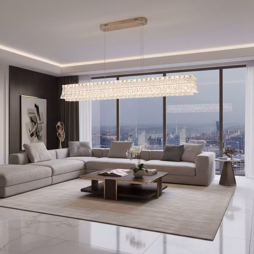 Lustra LED cu Telecomanda, Suspendata TAMY 160W, Liniara, lumina Rece/Calda/Neutra, Auriu, Inaltime Reglabila